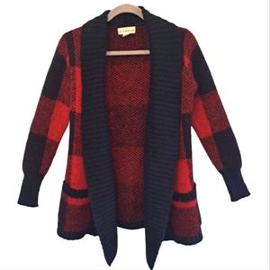 If It Were Me Black Red Plaid Buffalo Check Open Front Cardigan Size Small